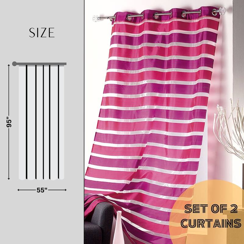 Striped Sheer Extra Wide Window Curtain Panel - Light-Filtering Drape for Modern Home Decor