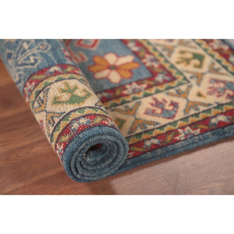 Light Blue Kazak Oriental Foyer Rug Hand-Knotted Wool Carpet - 2'10" x 4'1"