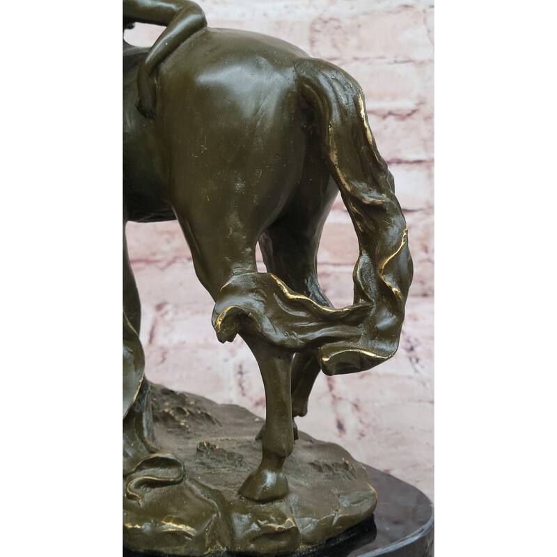 Art Nouveau Style Bronze Woman And Imitative Horse – Decorative Sculpture On Marble