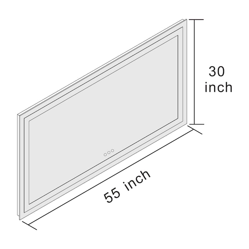 55 in. W x 30 in. H Large Rectangular Frameless Anti-Fog LED Light Wall Mounted Bathroom Vanity Mirror in White