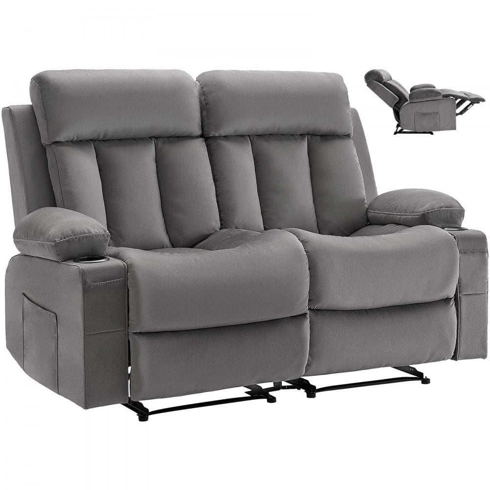Grey Velvet Electric Recliner Loveseat with Massage, Heating and USB Ports - 61 x 35.55 x 42.13 in