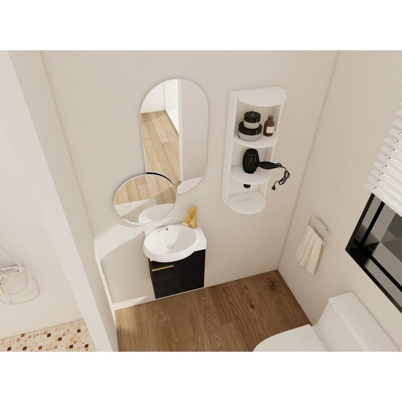 Compact Bathroom Vanity with Sink, Oval Single Ceramic Sink Bathroom Cabinet for Small Bathroom