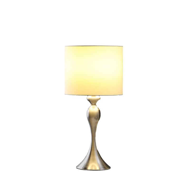 25" Modern Metal Table Lamp with White Drum Shade and Candlestick Design Base Shape In-Line Switch - 24.5"H x 12"W x 12"D - Chrome-Silver