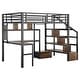 preview thumbnail 9 of 20, Full Size Loft Bed with LED Light & Charge Station, Metal Loft Bed with Desk and Staircase, Loft bed with Wardrobe for Kids