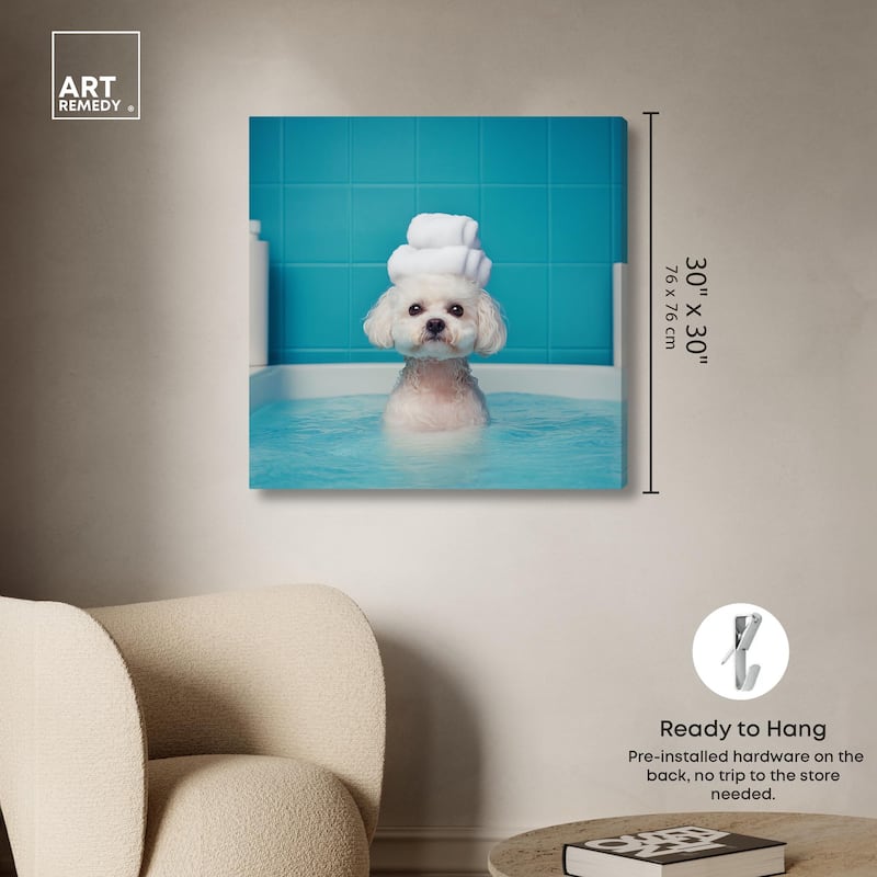 Fluff in the Tub Canvas by Art Remedy, Gallery Wrapped