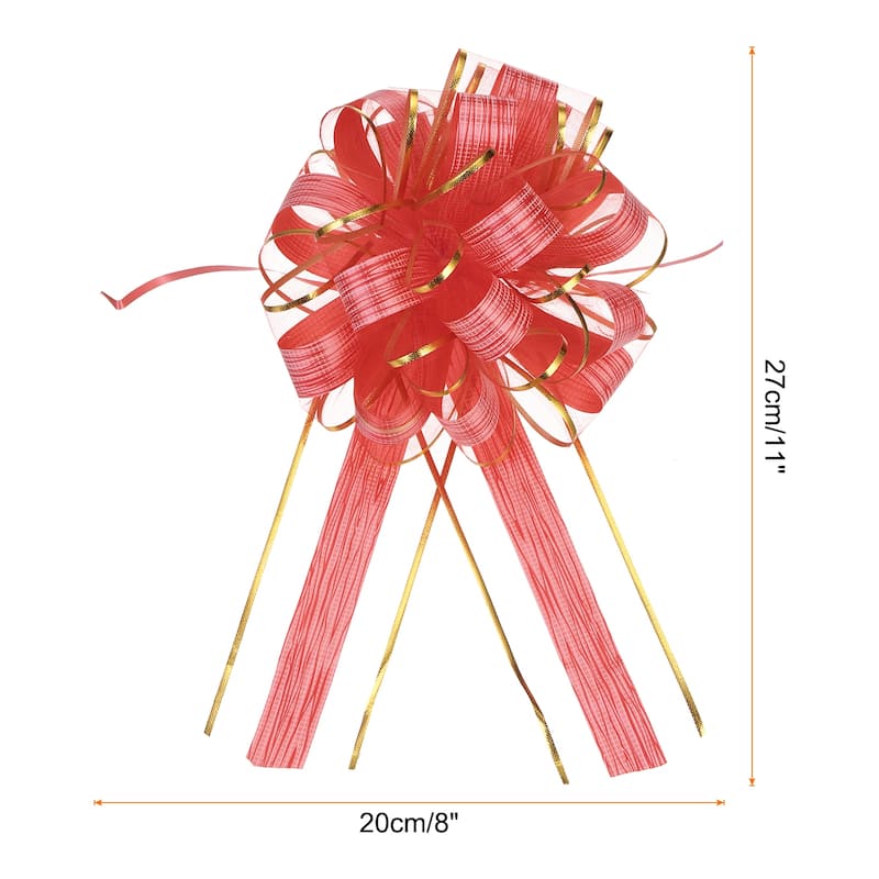 10pcs 7 Inch Large Pull Bow Gift Wrapping Bows Ribbon Organza - Red - 8 Inch