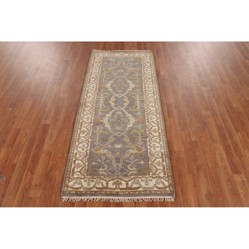 All-Over Gray & Ivory Oushak Indian Foyer Rug Handmade Wool Carpet - 2'8"x 6'0"