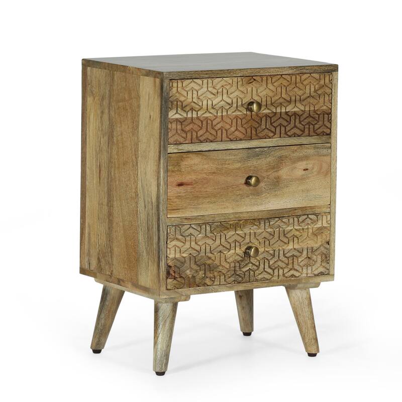 18" Patterned Design Nightstand with 3 Drawers for Bedroom