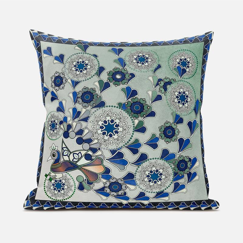 Amrita Sen Glory of Flowers Peacock Faux Suede Pillow Zip