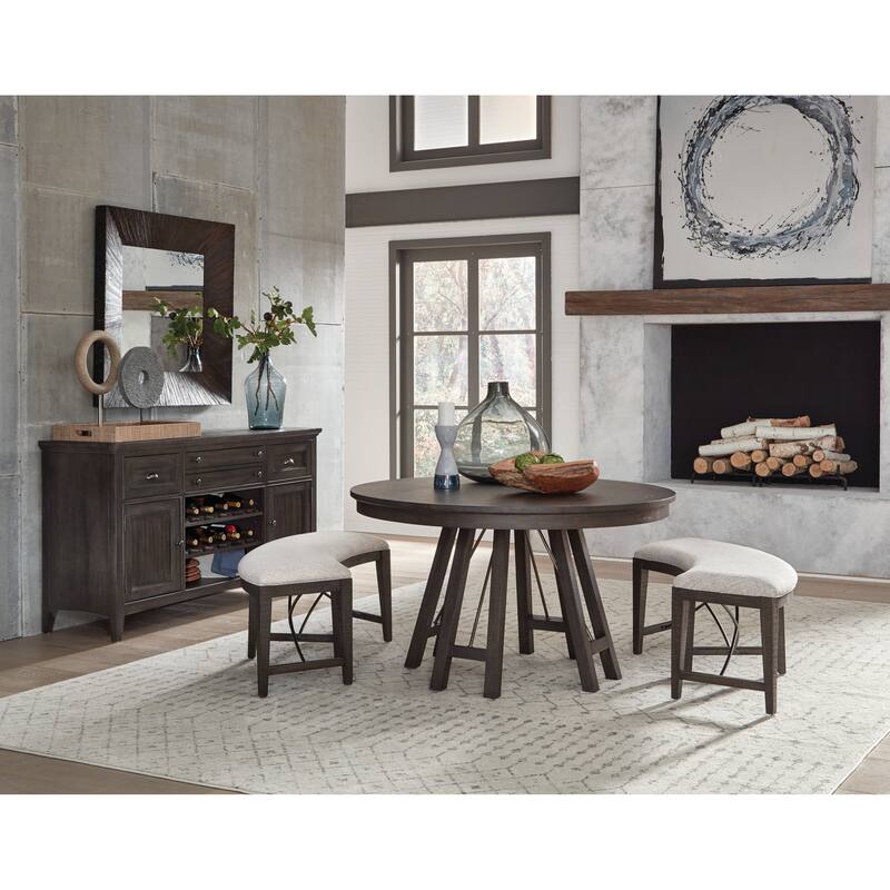 Magnussen Home Westley Falls Graphite Curved Bench - 52''W x 21.75''D x 19''H