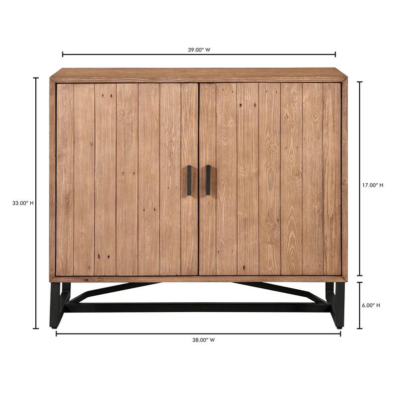 2-Door Cabinet Natural Reclaimed Wood - Adjustable Shelf Storage with Metal Base for Rustic Modern Décor