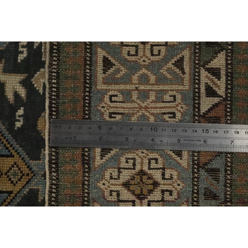 Hand Knotted Oriental 100% Wool Carpet Traditional Tribal Greys & Charcoal Kazak Area Rug - 6' 1'' X 3' 3''