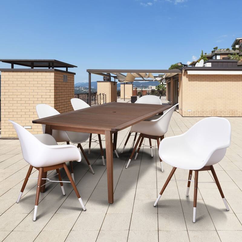 7-Piece White and Brown Charlotte Rectangular Patio Dining Set 59"