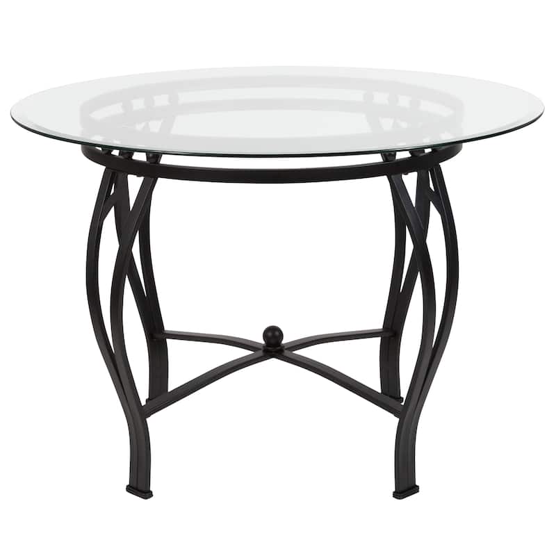 Syracuse 42'' Round Glass Dining Table with Bowed Out Metal Frame
