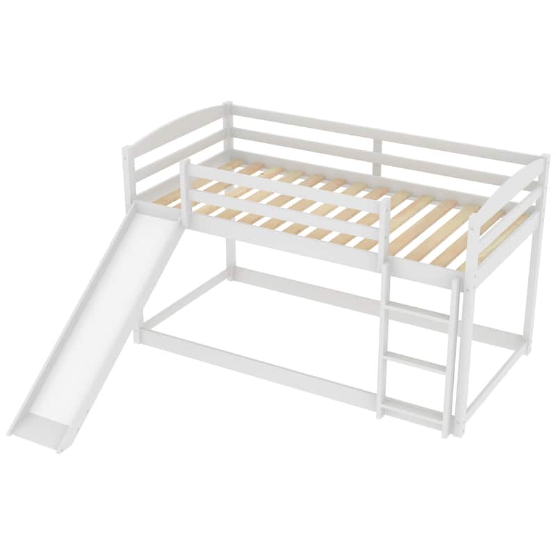 Convertible Twin Bunk Bed with Slide and Ladder in White
