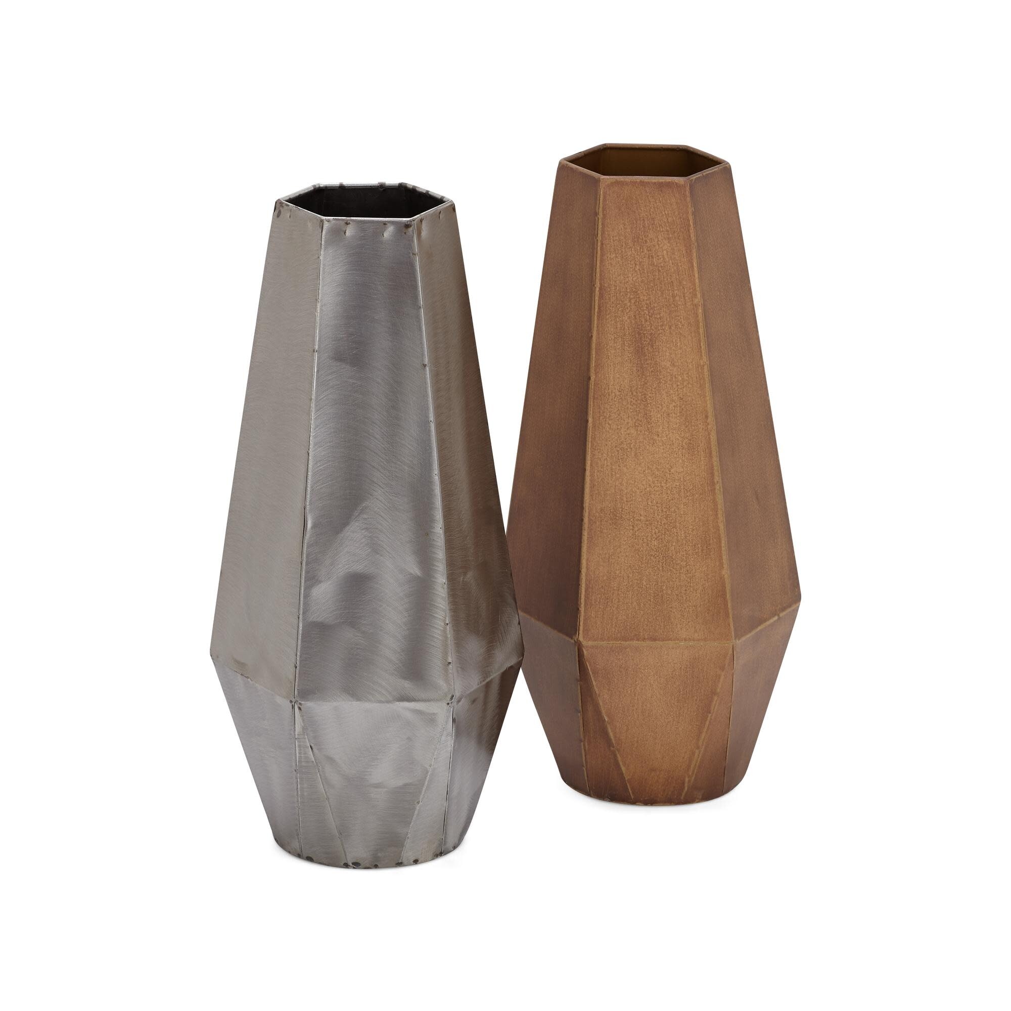 Shop Imax Home Za0265659 Rana Faceted Iron Decorative Vases Set Of 2 Silver Overstock 31041772