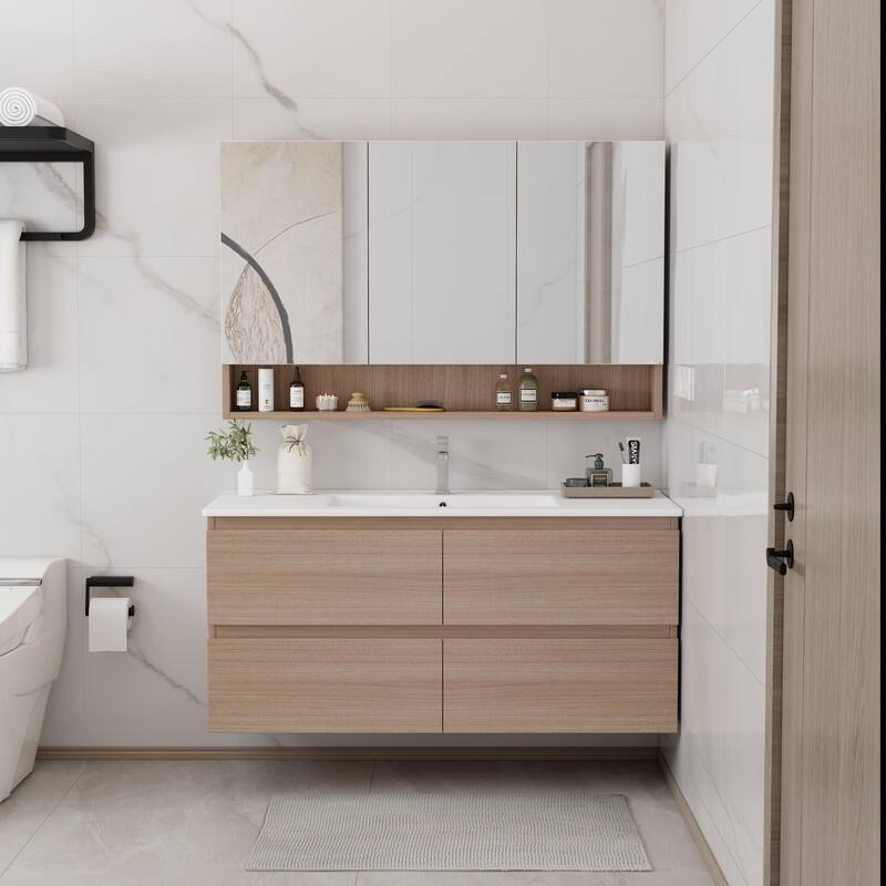 CB HOME 24''/30''/36''/48''/60'' Wall Mounted Bathroom Vanity with Sink, OAK Floating Bathroom Vanity Cabinet with Sink,Drawers.