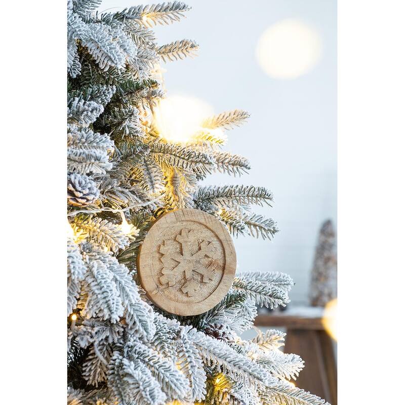 6" x 6" Wooden Hanging Circle With Snowflake Cut, Decorative Hanging Christmas Tree Ornaments for Holiday, Set of 12