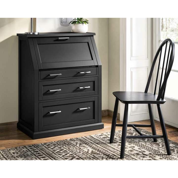 Abby Modern Wood Drop-Lid Secretary Desk - Black