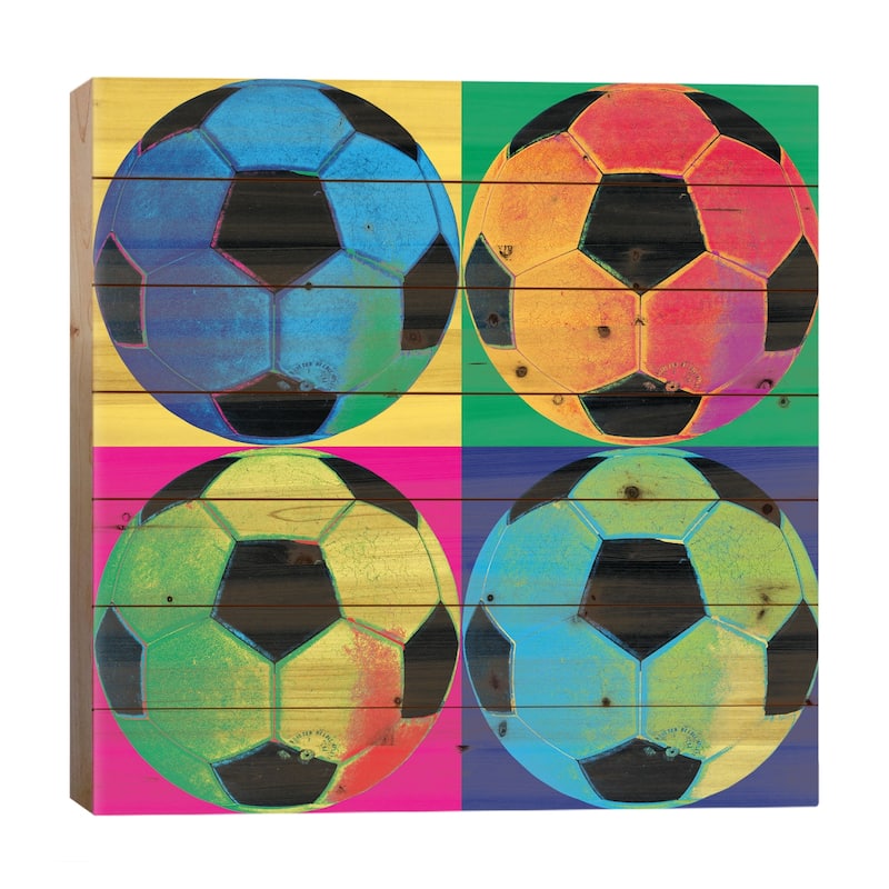 Ball Four-Soccer Print On Wood by Wild Apple Portfolio - Multi-Color - 26x26x1.5