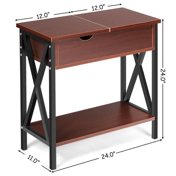 Flip Top End Table Sofa Side Console Table W//Shelf Hidden Hinged Storage Brown