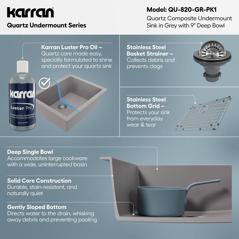 Karran Undermount 24.38 in Single Bowl Quartz Kitchen Sink Kit