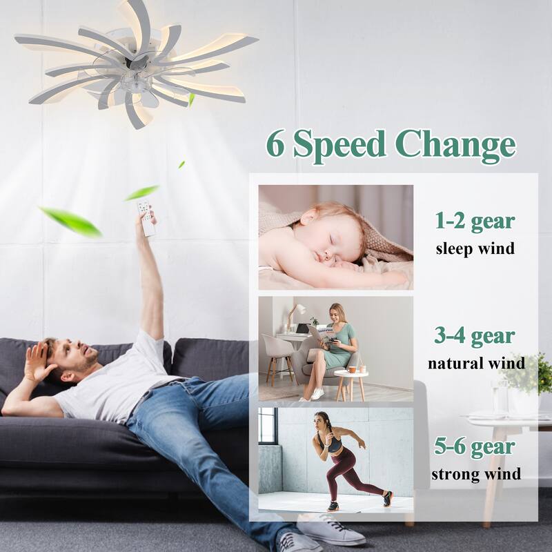 Cusp Barn 30-In Modern Ceiling Fan with Lights and APP Control, Dimmable LED Lighting Fixture, 6 Speeds Hanging Lamp for Bedroom