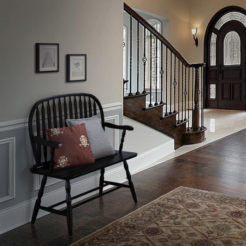 Windsor-Style Arched Back Wood Bench - 44" - Antique Black
