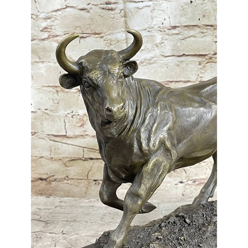 Solid Bronze Sculpture Of A Bull Marble Base Abstract Art Deco Figurine Figure