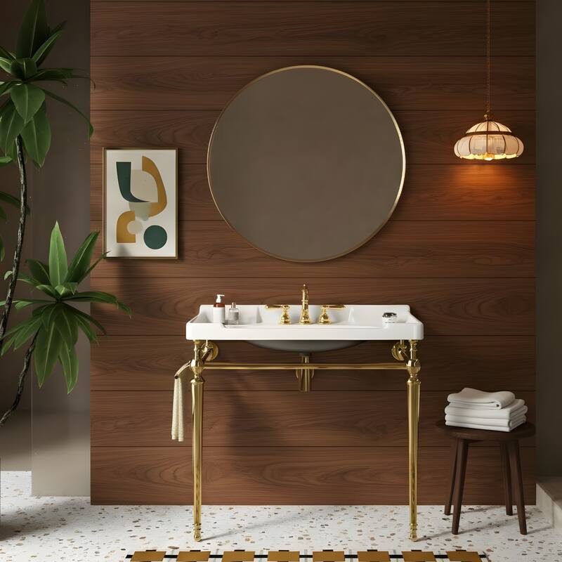 Wall-Mounted Bathroom Vanity with Ceramic Basin and Metal Legs