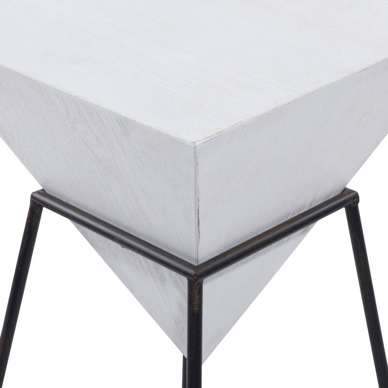 Minimalist Wood Inverted Pyramid Geometric Accent Table with Metal Stand - White or Black