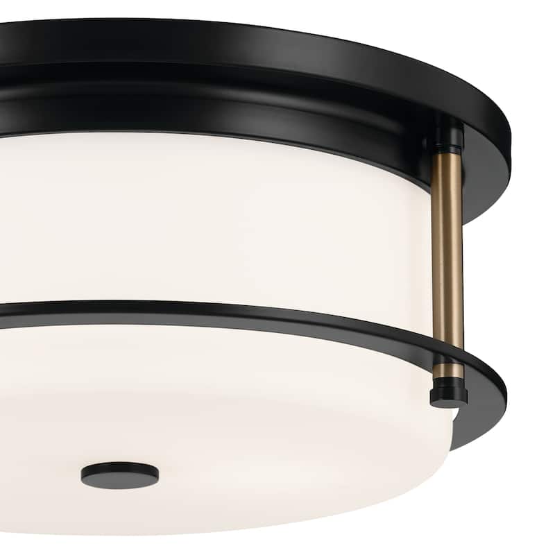 Kichler Lighting Brit 12 in. 2-Light Black and Champagne Bronze Flush Mount Light with Satin Etched Glass