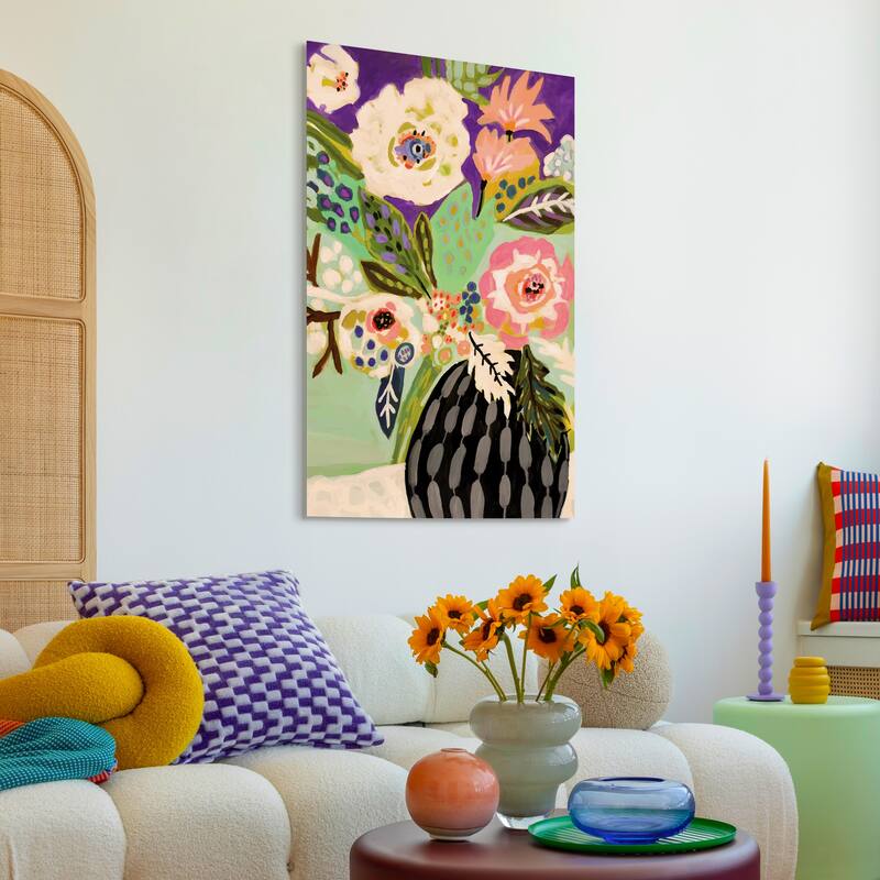 Empire Art"Fresh Flowers in Vase I" Frameless Tempered Glass Wall Art