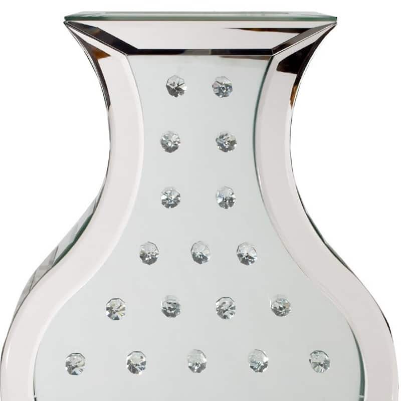 Silver Mirrored Glass Floor Vase 28 Inch Tall with Crystal Trim