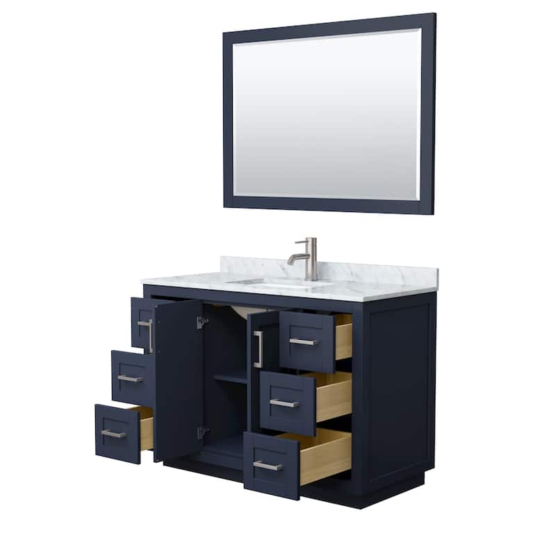 Miranda Single Vanity Set, White Carrara Marble Top, 46-Inch Mirror