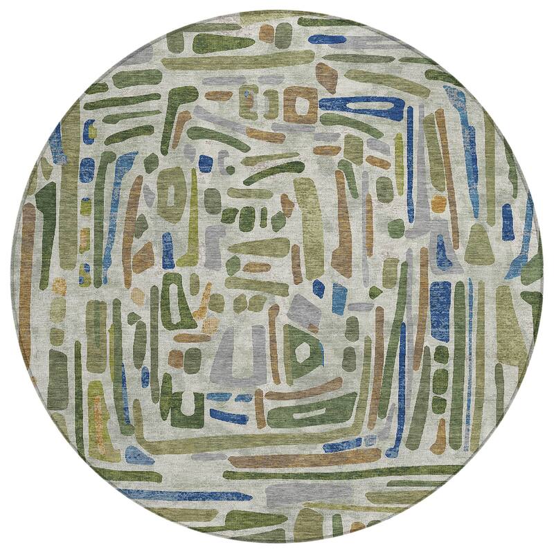 Machine Washable Indoor/ Outdoor Global Geo Chantille Rug