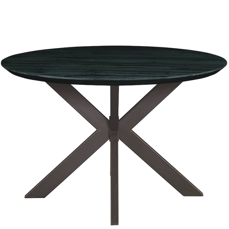 Ravenna 47" Modern Solid Wood Round Top Dining Table With X-Shape Powder Coated Metal Legs for Dining Room & Kitchen