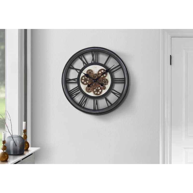 20 in with Gear Mechanism Black Wall Clock - 20 in - Black - 20 in