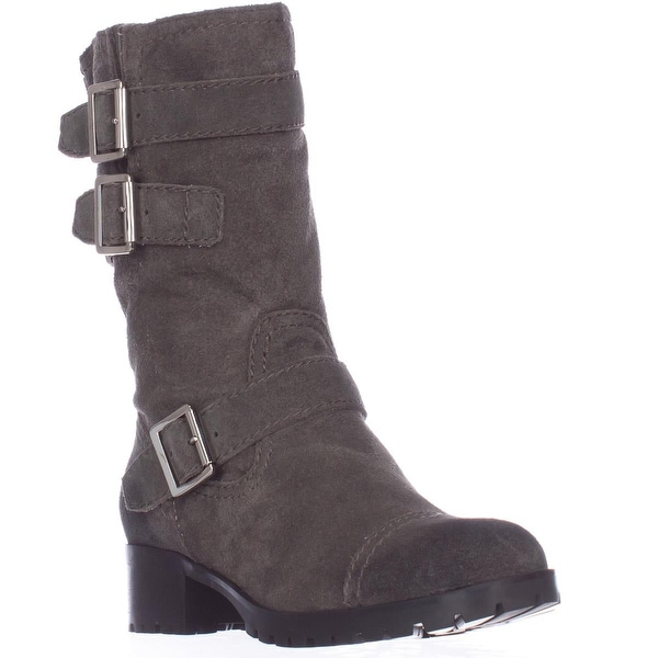Marc Fisher Arianna Mid Calf Lug Sole Motorcycle Boots - Gray - 5 us