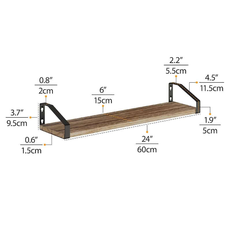 Wallniture Braga 24" Floating Bookshelves for Farmhouse Wall Décor, Burnt Finish, Set of 4