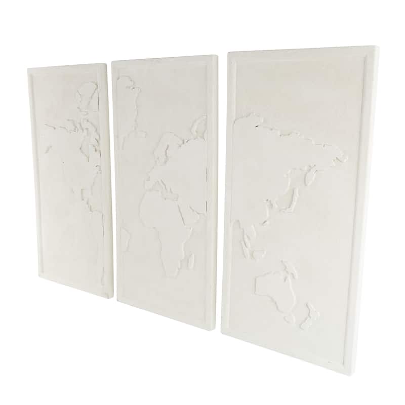 Wooden World Map 3D Home Wall Decor - Set of 3 White - Roche River Decor