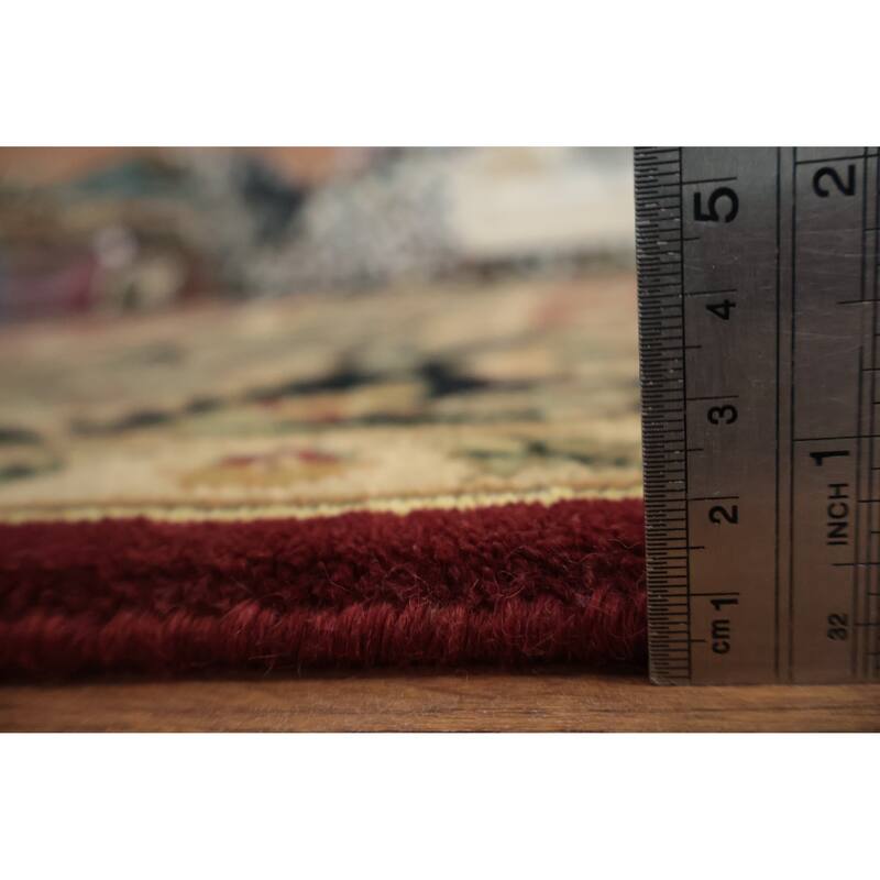 Hand Knotted Oriental 100% Wool Carpet Traditional All-Over Red Agra Area Rug - 7' 10'' X 7' 11''