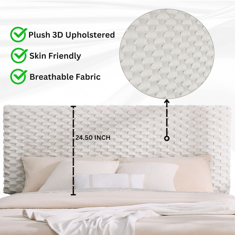 Plush 3D Upholstered Platform Bed in White Dove, Twin