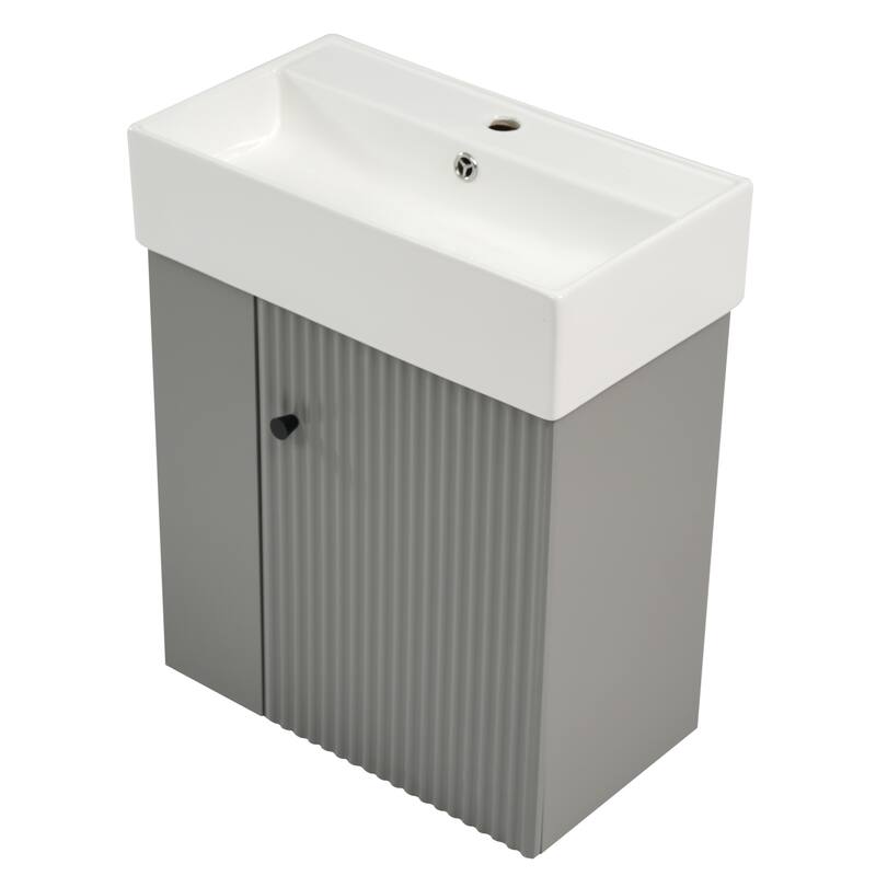 21.6 inch Modern Floating Bathroom Vanity with Ceramic Basin - Perfect for Small Bathrooms, Left side storage