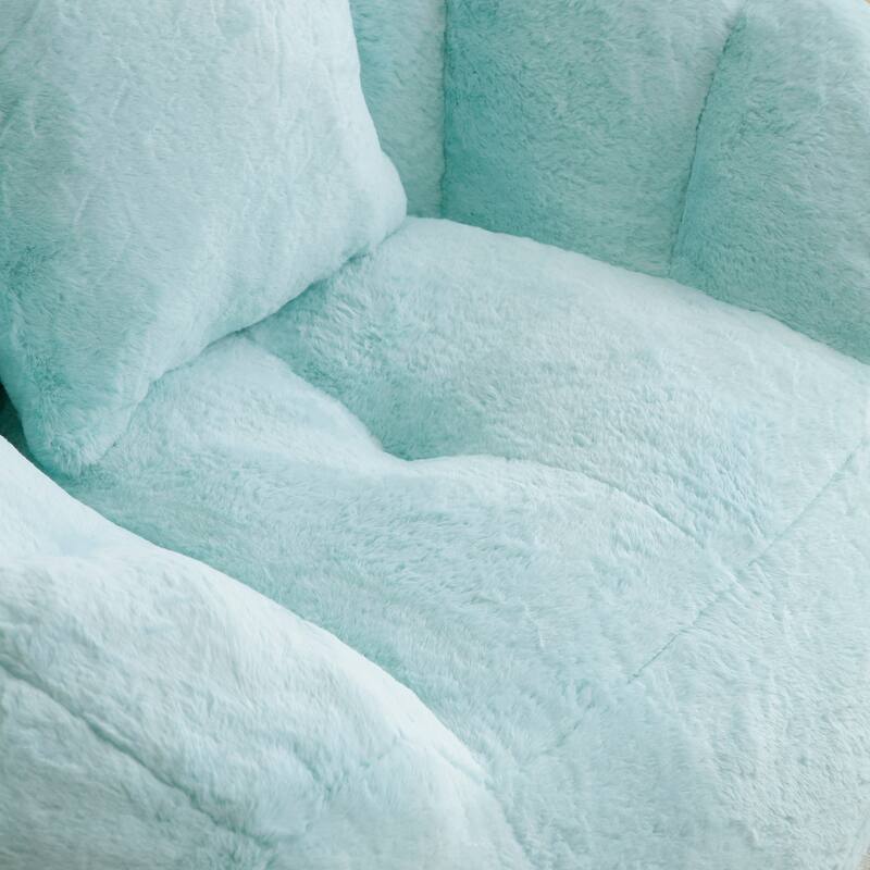 Faux Fur Shell-Shaped Medium Bean Bag Chair with Footstool