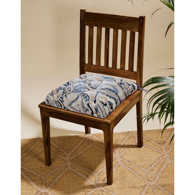 16-Inch Square Back Tufted Thick Indoor Chair Cushion with Ties (Set of 4)