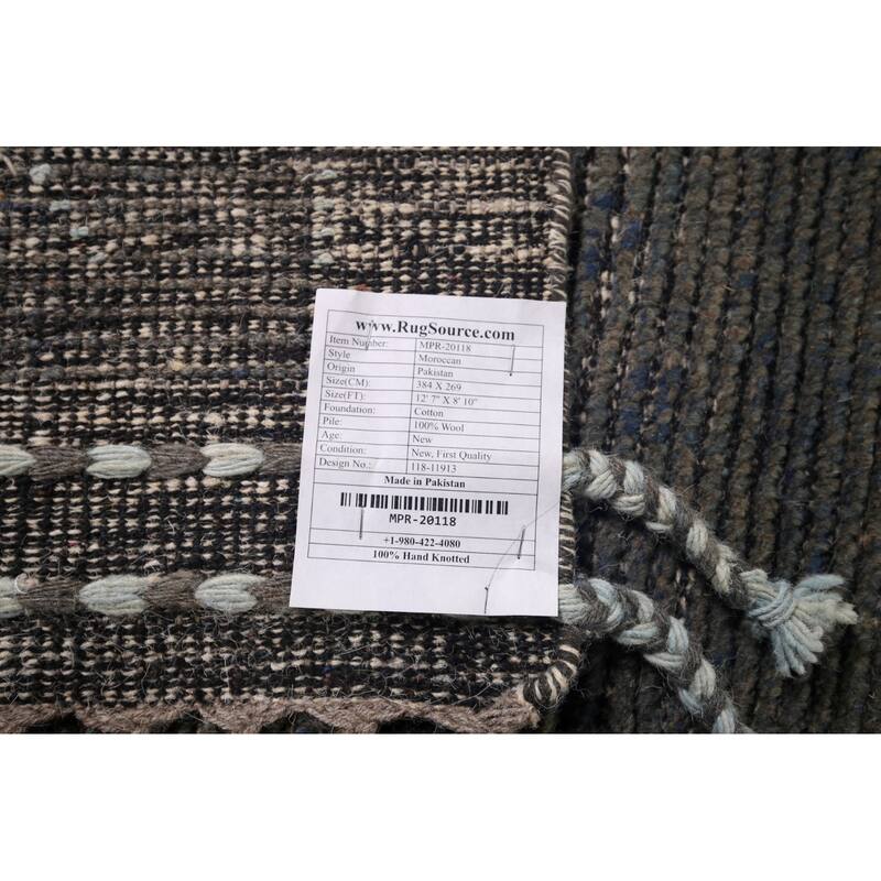 Striped Brown Moroccan Area Rug Handmade Wool Carpet - 8'10"x 12'7"