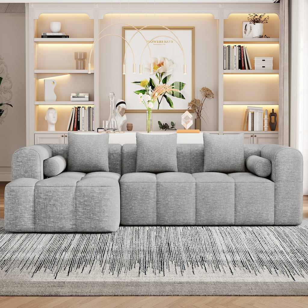 101.2" Chenille Sectional Sofa Full Compressed Sofa Modular Sofa Couch with 2 Side Pockets, Free Combined Sofa