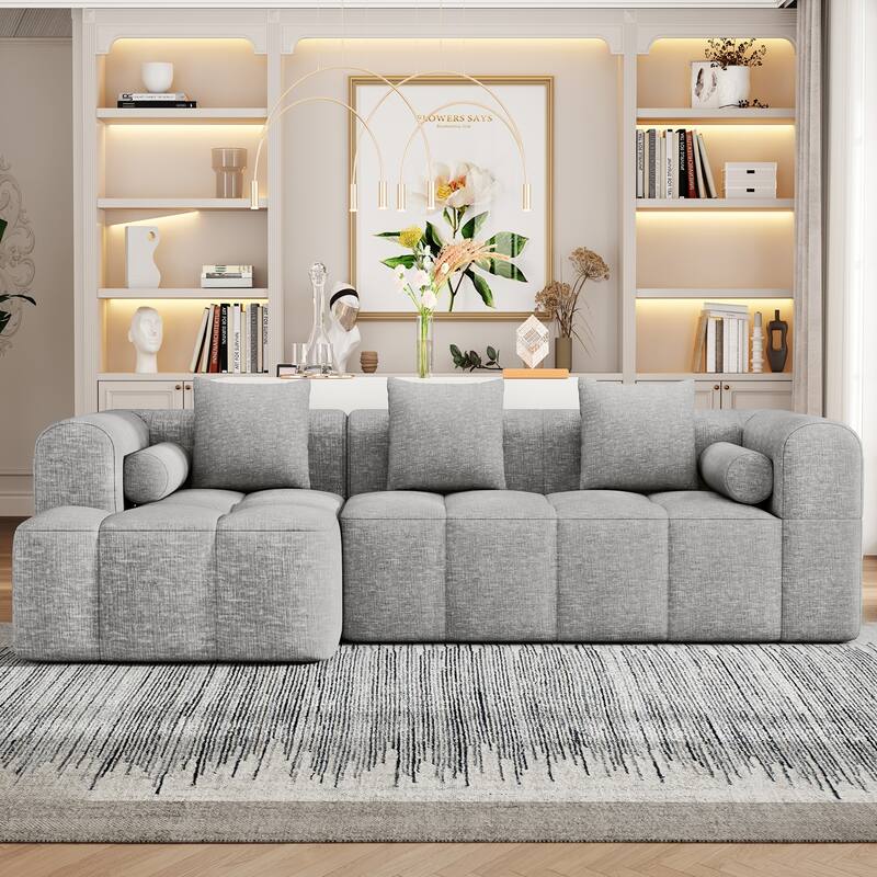 L-Shaped Sectional Sofa with 2 Side Pockets, Full-Compressed Modular Sofa Free-Combined Sofa, Comfy Chenille Deep Seat Sofa