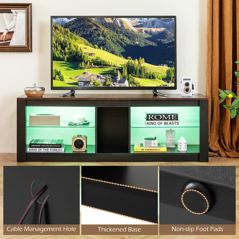 Gymax TV Stand w/ LED Light for TVs up to 65 inch w/ Adjustable
